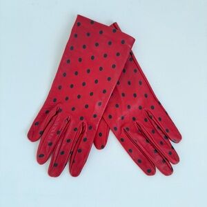 Vintage Leather Gloves Red with Black Polka Dots